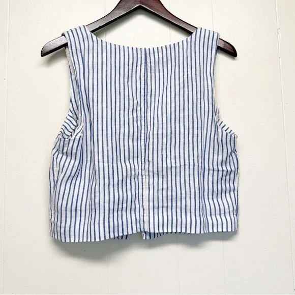 NWT MADEWELL Scoop Neck Crop Tank 100% Linen Sleeveless Blue White Size 6 - Picture 6 of 7